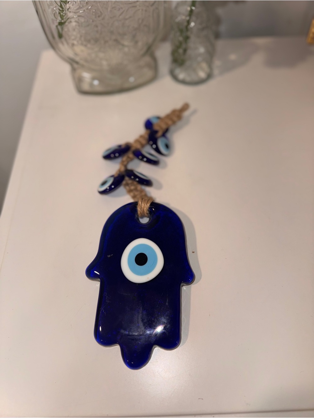 5/25$ Nicki Blue Glass Hamsa Evil Eye Wall Hanging